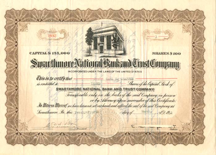 Swarthmore National Bank and Trust Co. - Stock Certificate